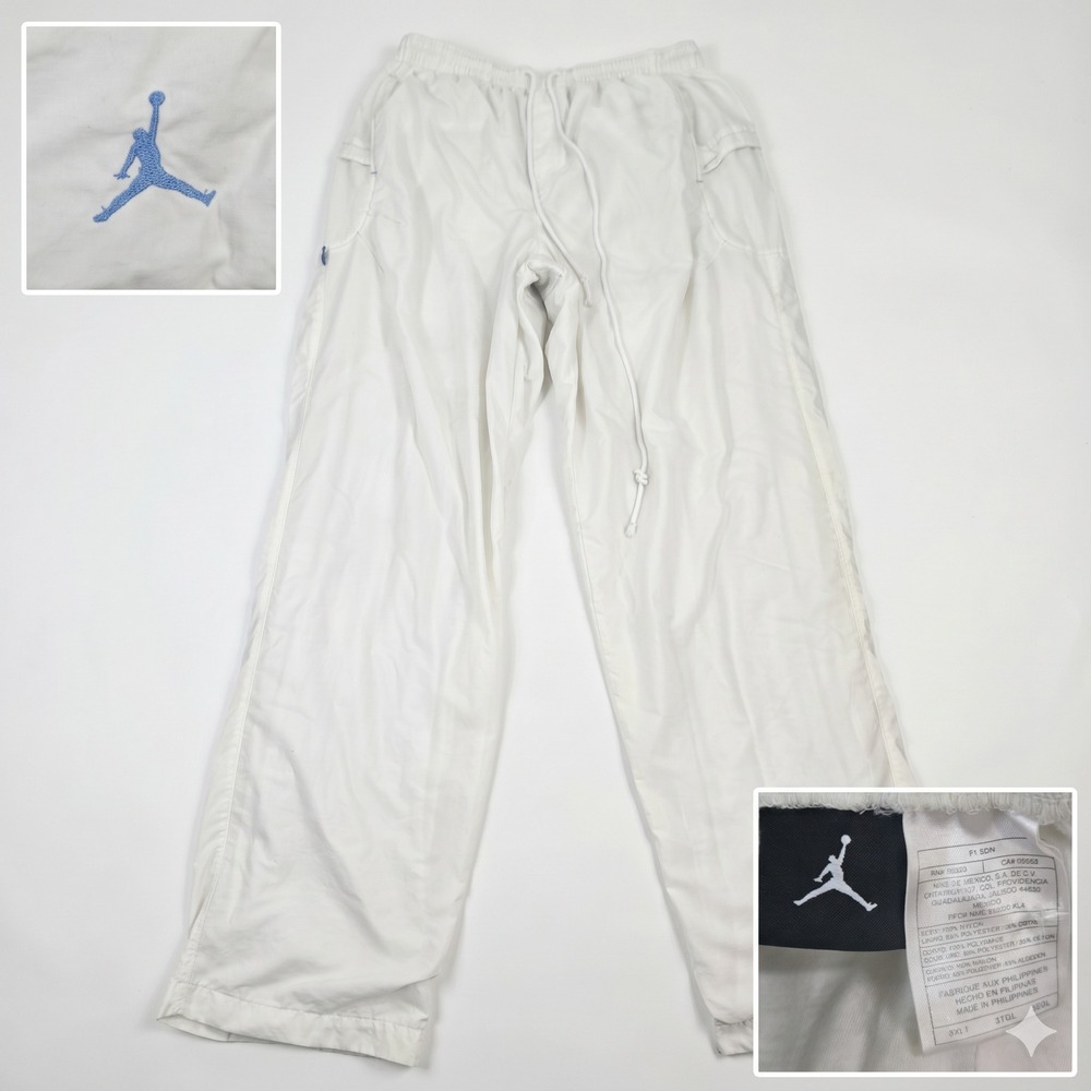 Vintage Jordan Track Pants Mens 3XLT White Blue Nylon Warm Up Y2K Tracksuit